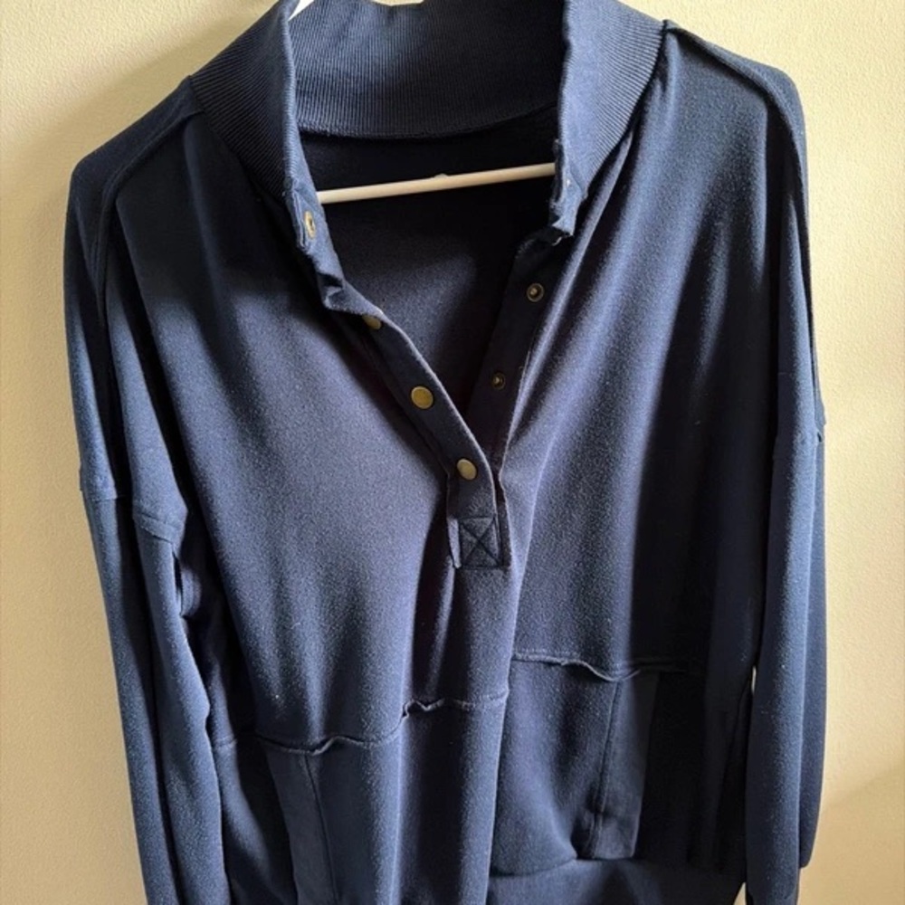 SHEIN Navy Snap-Front Crewneck Pullover